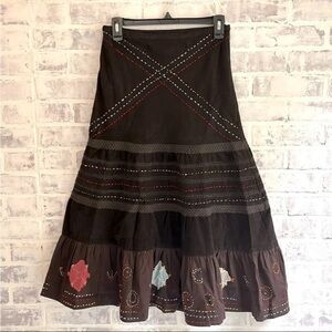 NWOT Anthropologie Raga Embroidered Applique MIDI Skirt Fairy Grunge Boho SZ S